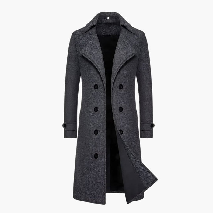 Heren Trenchcoat met Dubbele Rij Knopen en Gestructureerde Lange Pasvorm