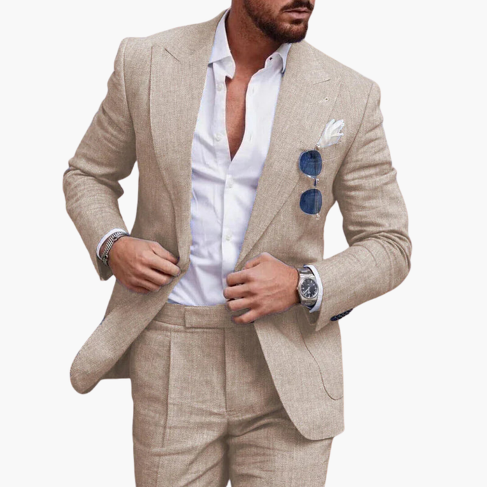 Heren Twee-Piece Pak met Notch Lapel en Flat-Front Broek