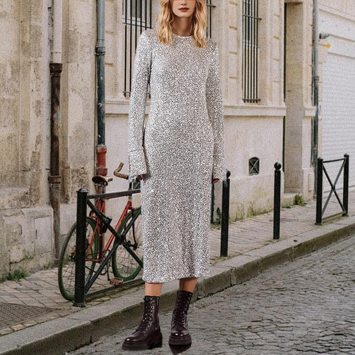 Dames Glitter Maxi Jurk met Lange Mouwen voor Feesten