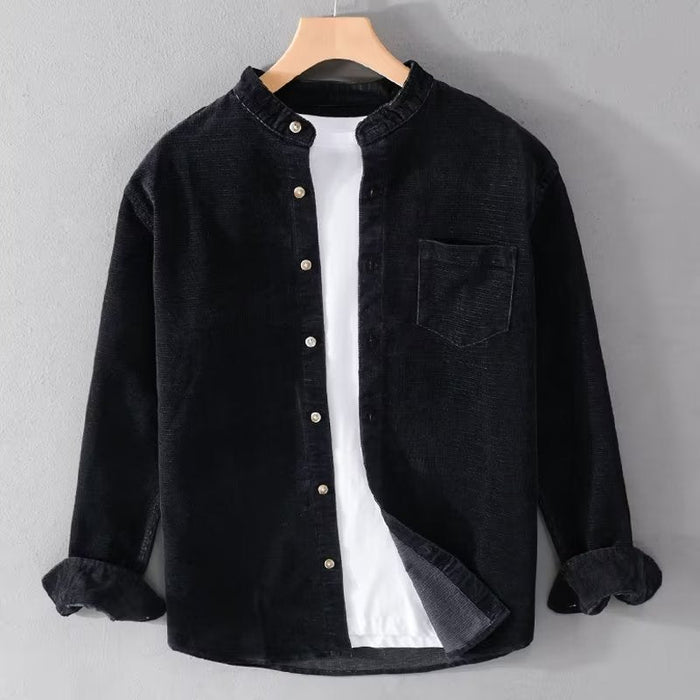Heren Corduroy Shirt met Bandkraag en Borstzak