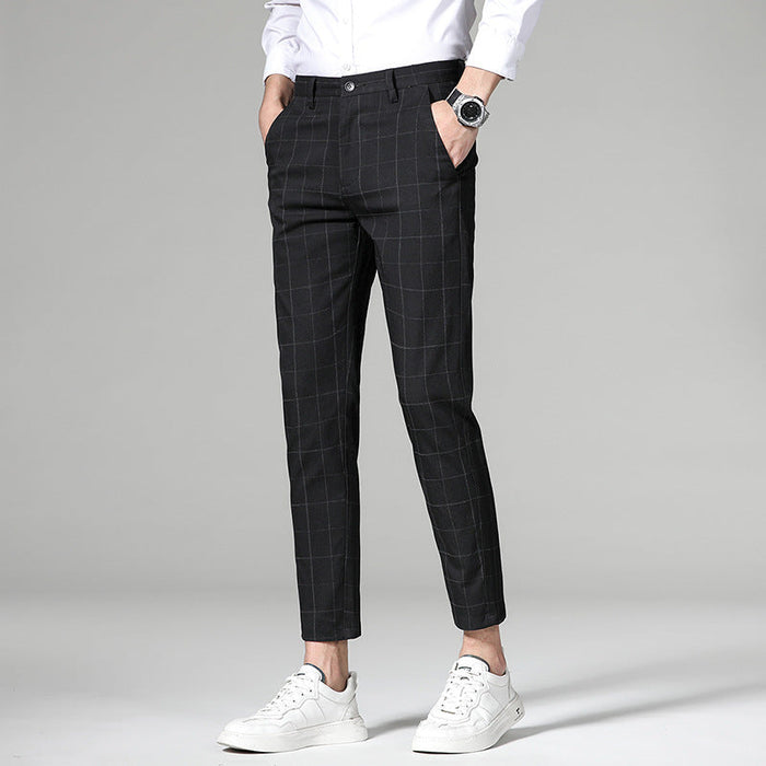 Heren Geruit Slim-Fit Chino met Geplooide Taille