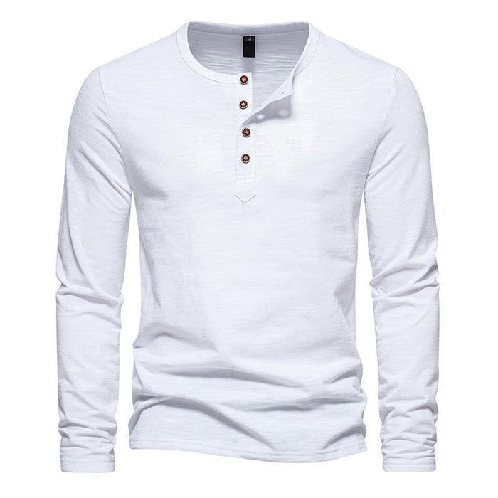 Heren Henley Shirt met Lange Mouwen en Knoopsluiting