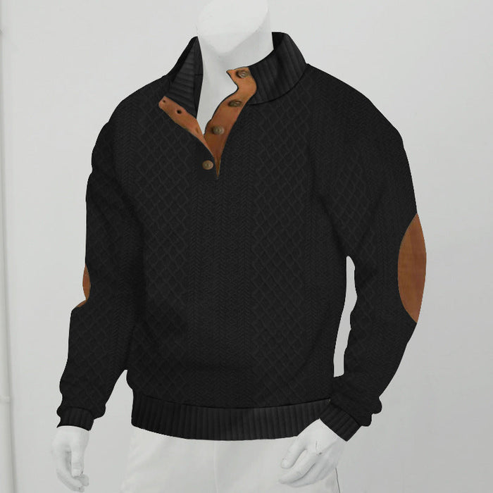 Heren Henley Trui met Kabelpatroon en Elleboogstukken