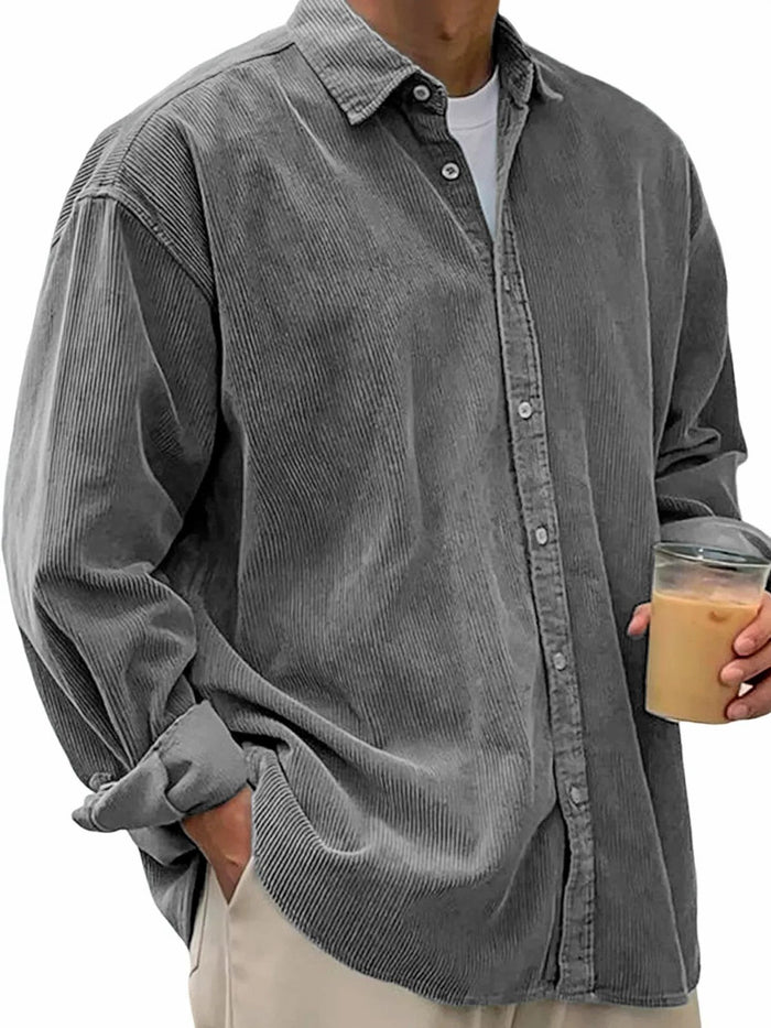 Heren Corduroy Overhemd Oversized Pasvorm met Lange Mouwen