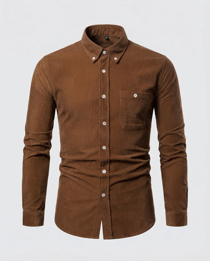 Heren Corduroy Overhemd met Borstzak en Lange Mouw