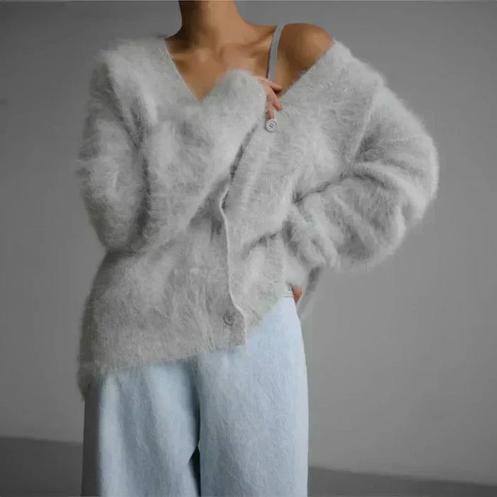 Dames Oversized Knoop Vest met V-Hals en Lange Mouwen