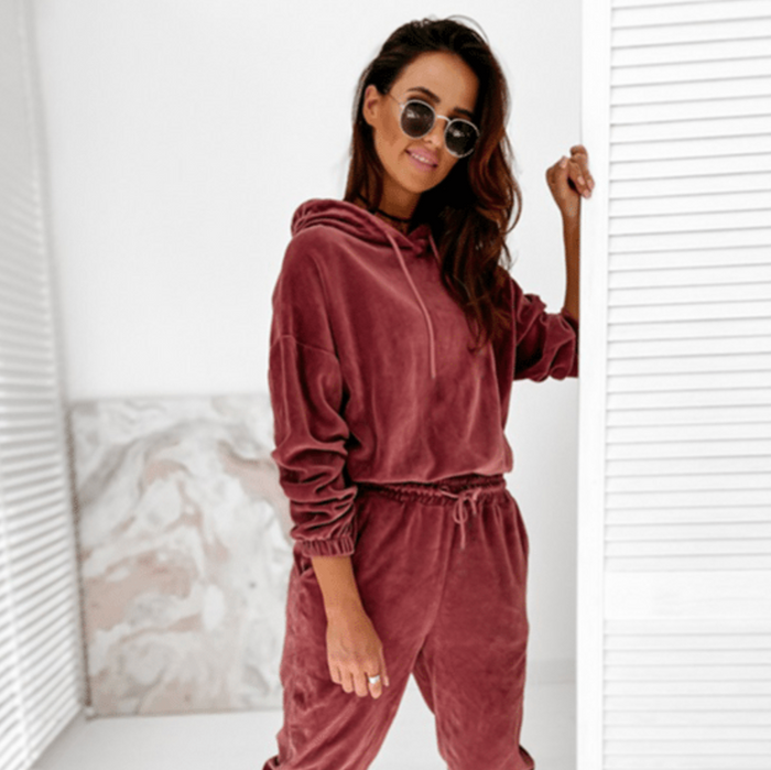 Dames Fluweel Hoodie en Joggingbroek Trainingspak Set