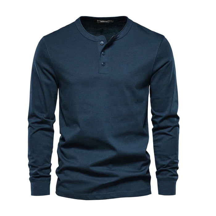 Heren Henley Shirt Lange Mouwen met Knoopsluiting