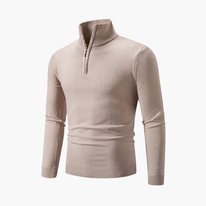 Heren Sweater met Halve Rits en Geribbelde Zoom