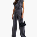 Vrouwen Asymmetrische Brede Pijpen Jumpsuit met Mouwloos Ontwerp