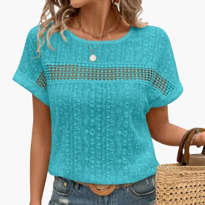 Dames Batwing Mouw T-Shirt met Kant Halsafwerking
