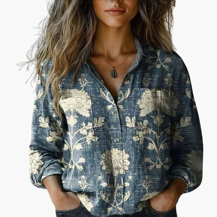 Vrouwen Button-Down Shirt met Klassieke Kraag en Lange Mouwen