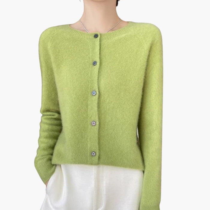 Dames Knop Front Cardigan met Ronde Hals en Lange Mouwen