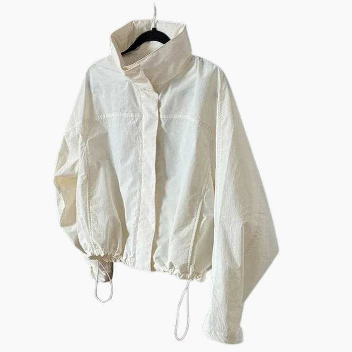 Dames Cropped Bomberjack met Staande Kraag en Elastische Zoom