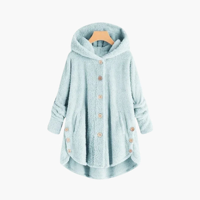 Dames Hooded Jacket met Knopen Sluiting en Ronde Zoom