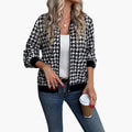 Dames Houndstooth Bomberjack met Rits en Elastische Manchetten