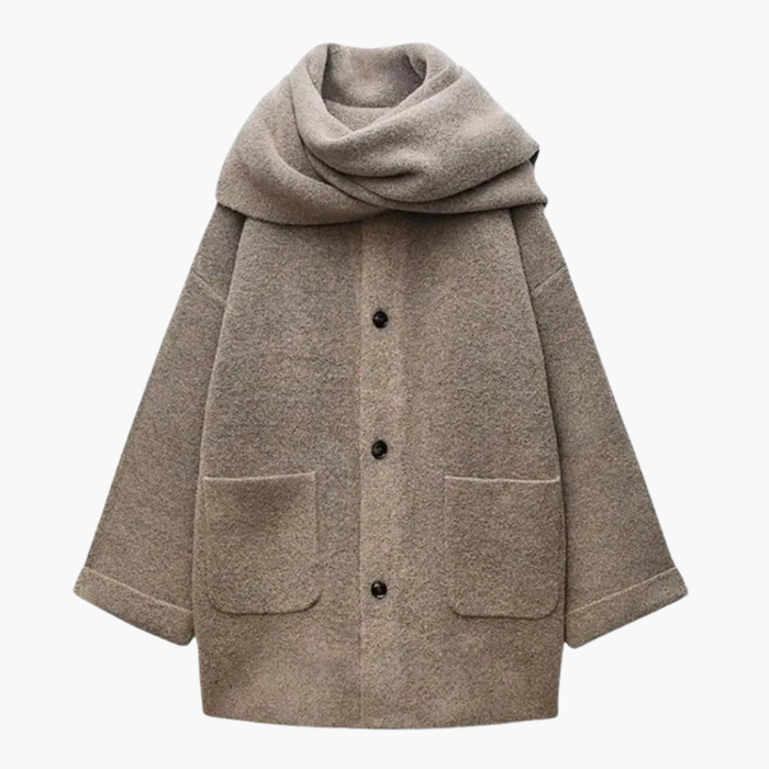 Dames Gebreide Cardigan met Knopen en Aangehechte Sjaal