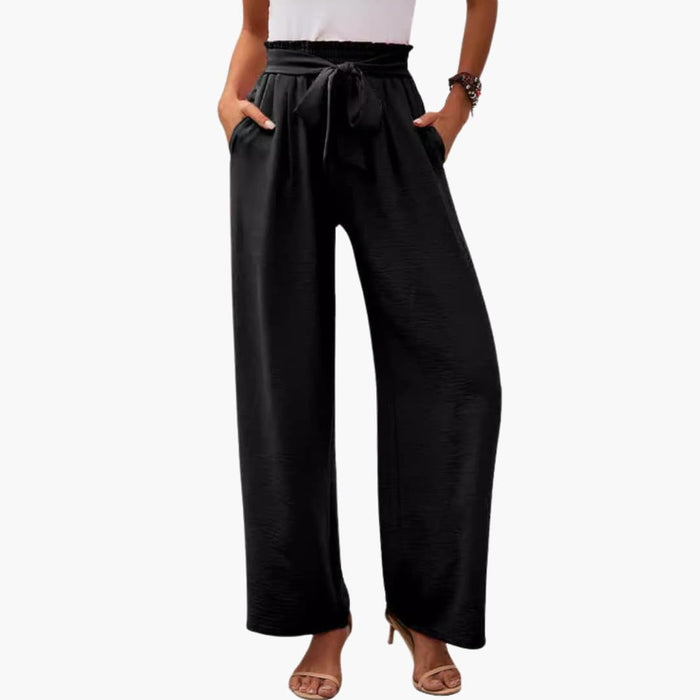 Vrouwen Palazzo Broek met Elastische Tailleband en Strikdetail