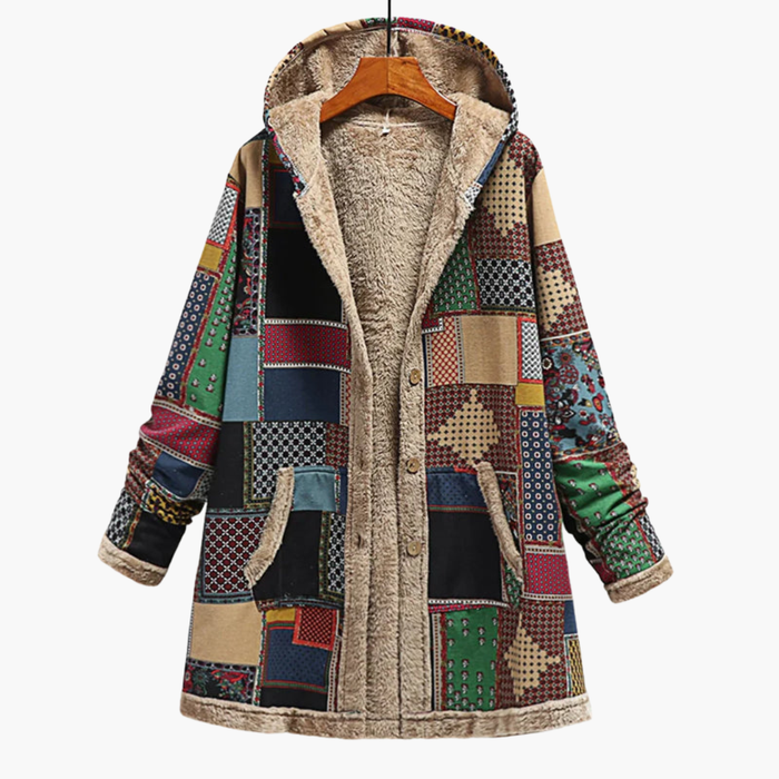 Vrouwen Patchwork Overjas met Zachte Voering en Kap