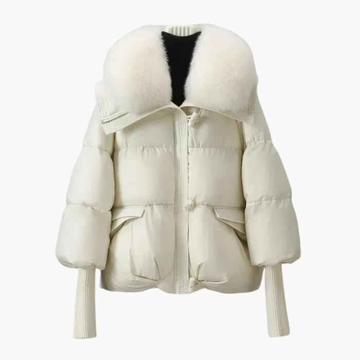Dames Puffer Jacket met Faux Fur Kraag en Geribde Mouwen