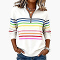 Dames Sweatshirt met Halve Rits Sluiting en Gestreepte Oppervlakte
