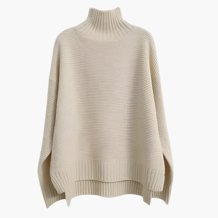 Dames Turtleneck Gebreide Trui met Ribbelstructuur en Ontspannen Zoom