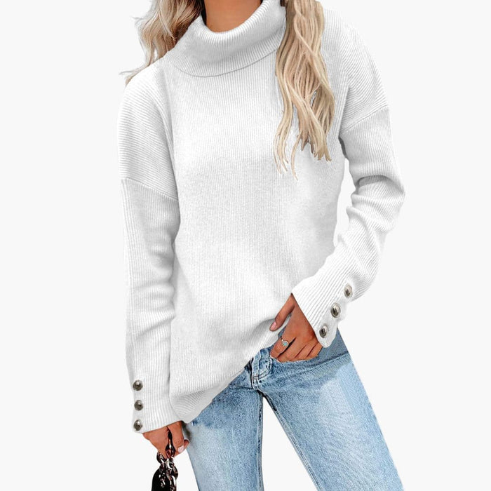 Dames Turtleneck Trui met Knopenmanchetten