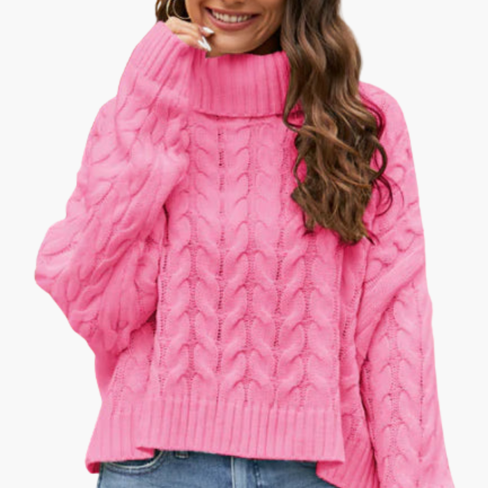 Dames Turtleneck Trui met Kabelbreipatroon en Lange Mouwen