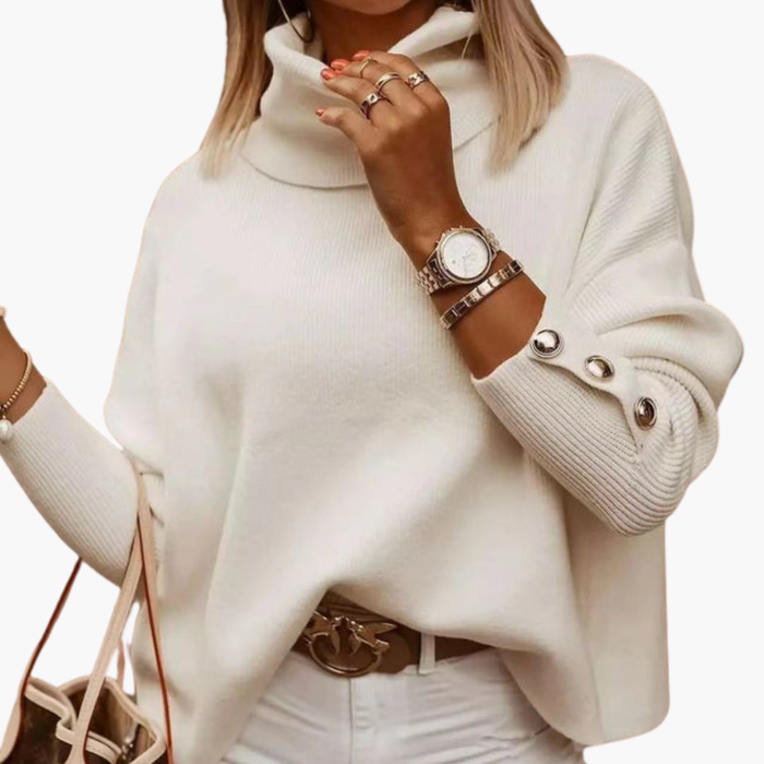 Dames Turtleneck Trui met Decoratieve Mouwknopen en Lange Mouwen