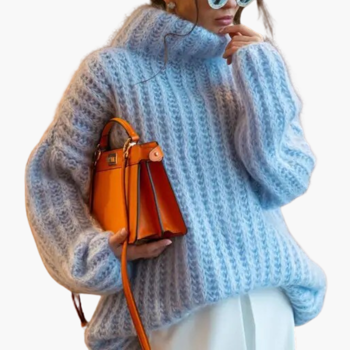 Dames Turtleneck Trui met Geribbelde Brei en Brede Mouwen