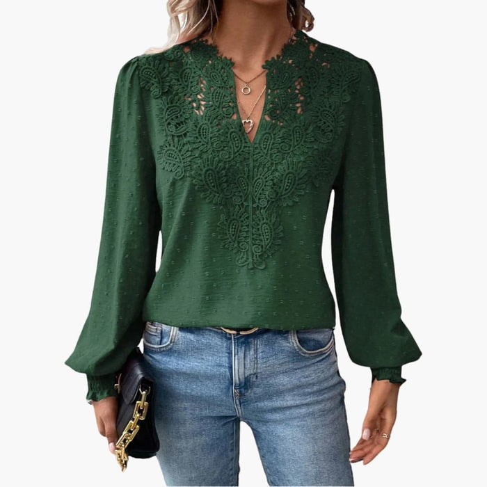 Dames V-hals Blouse Lange Mouwen Losse Pasvorm Top