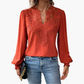Dames V-hals Blouse Lange Mouwen Losse Pasvorm Top