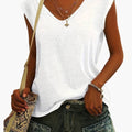 Dames V-hals Korte Mouw Pullover T-Shirt met Effen Afwerking