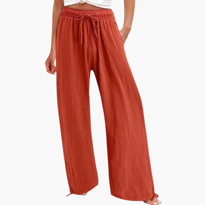 Dames Wijde Pantalon met Elastische Taille en Strikriem