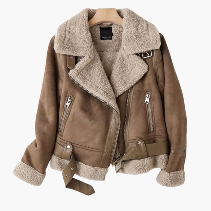Dames Zip Jacket met Pluche Binnenlaag en Verstelbare Tailleband