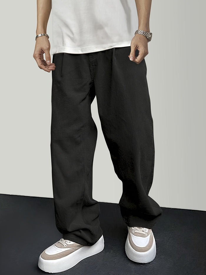 Heren Corduroy Broek met Losse Pasvorm en Koordsluiting