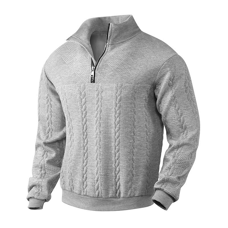 Trui heren met halve rits en jacquard