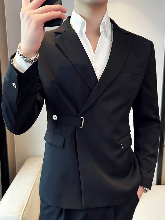 Heren Dubbel Geslagen Blazer met Knoopriem en Gestructureerde Fit