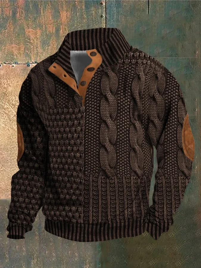 Heren Kabelgebreide Coltrui met Retro Patroonmix