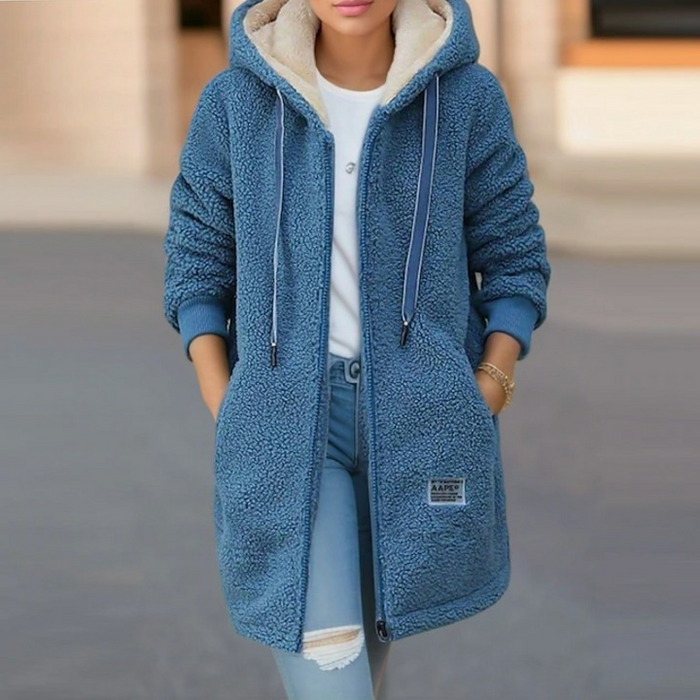 Dames Teddy Hoodie Jas met Halflange Pasvorm