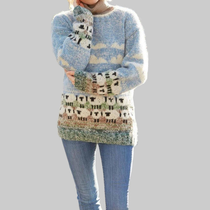 Dames Pullover met Schapenprint voor Herfst en Winter