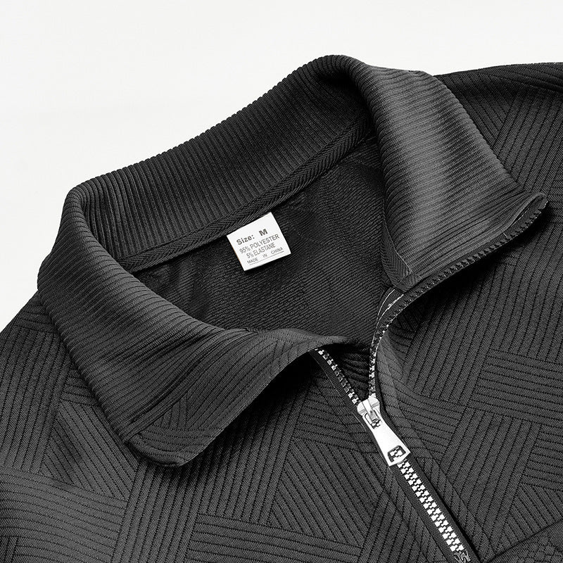 Trui heren met halve rits en jacquard