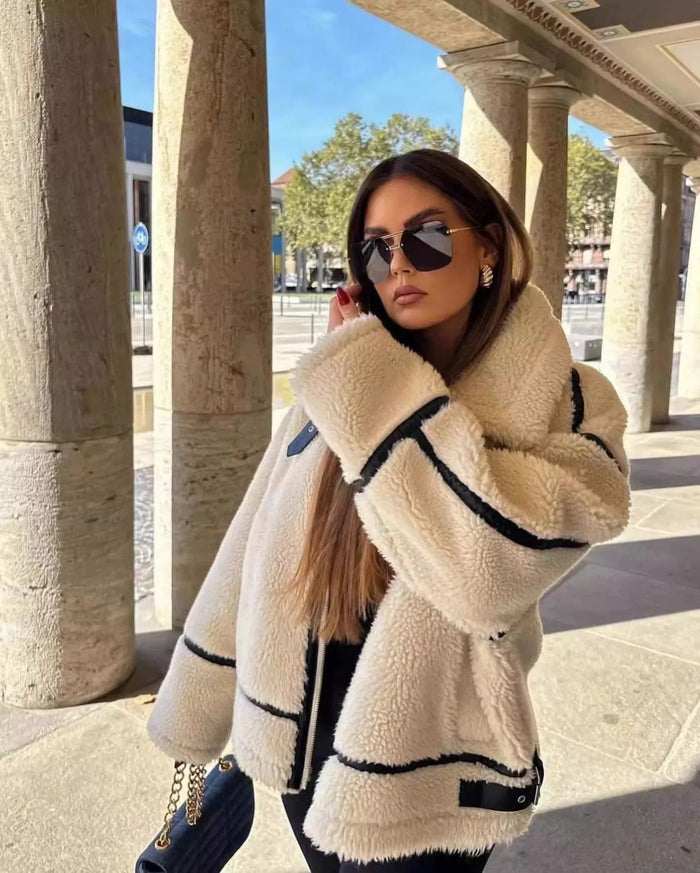 Dames Teddyjas Oversized met Korte Snit en Reverskraag