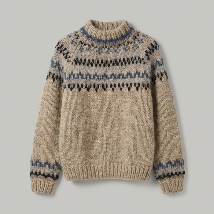 Dames Gebreide Trui met Ronde Hals en Fair Isle Patroon