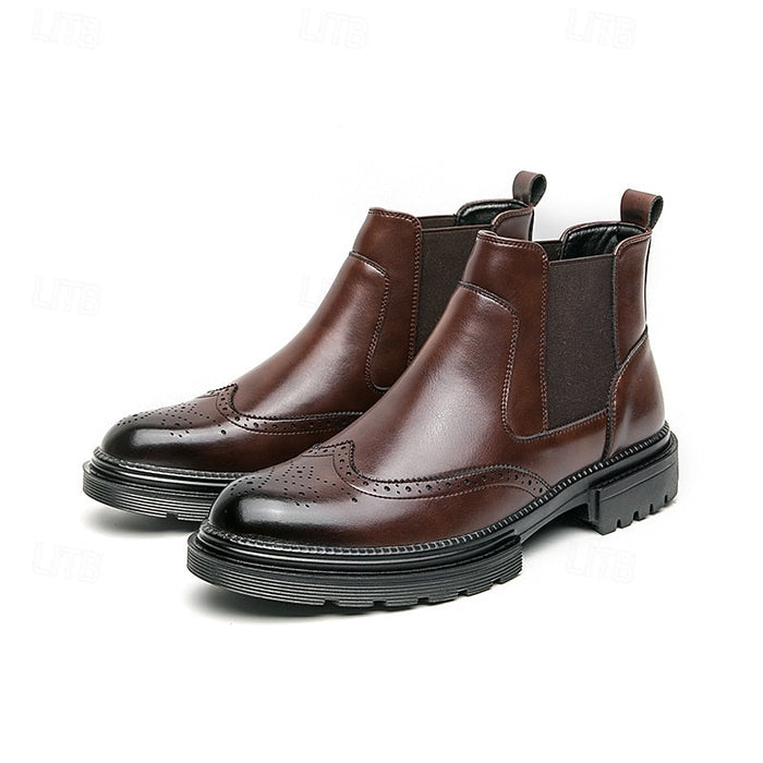 Heren Chelsea Boots met Brogue Detail en Elastische Zijpanelen