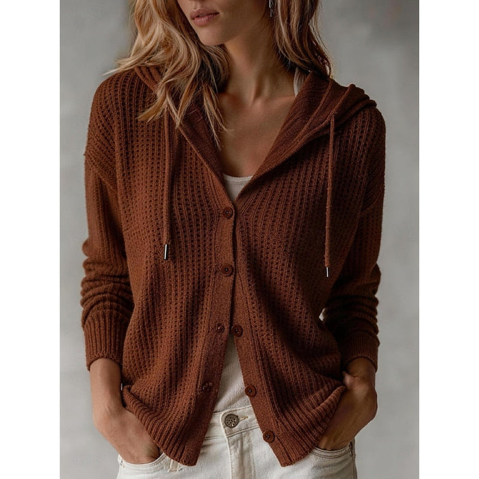 Dames Gebreide Vest met Capuchon en Knoopsluiting