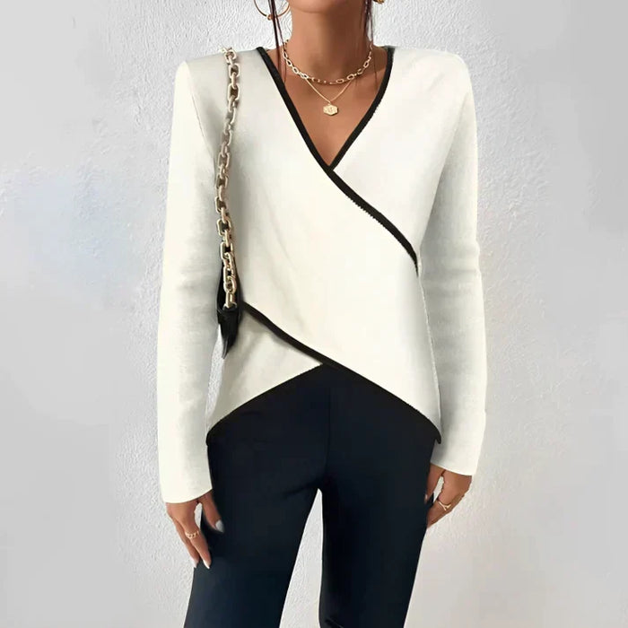 Dames Wikkel Blouse met V-Hals en Lange Mouwen