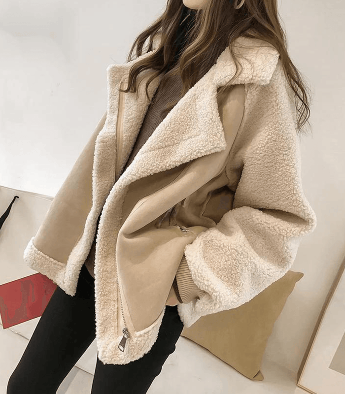 Dames Oversized Teddyjas met Opstaande Kraag en Ritssluiting