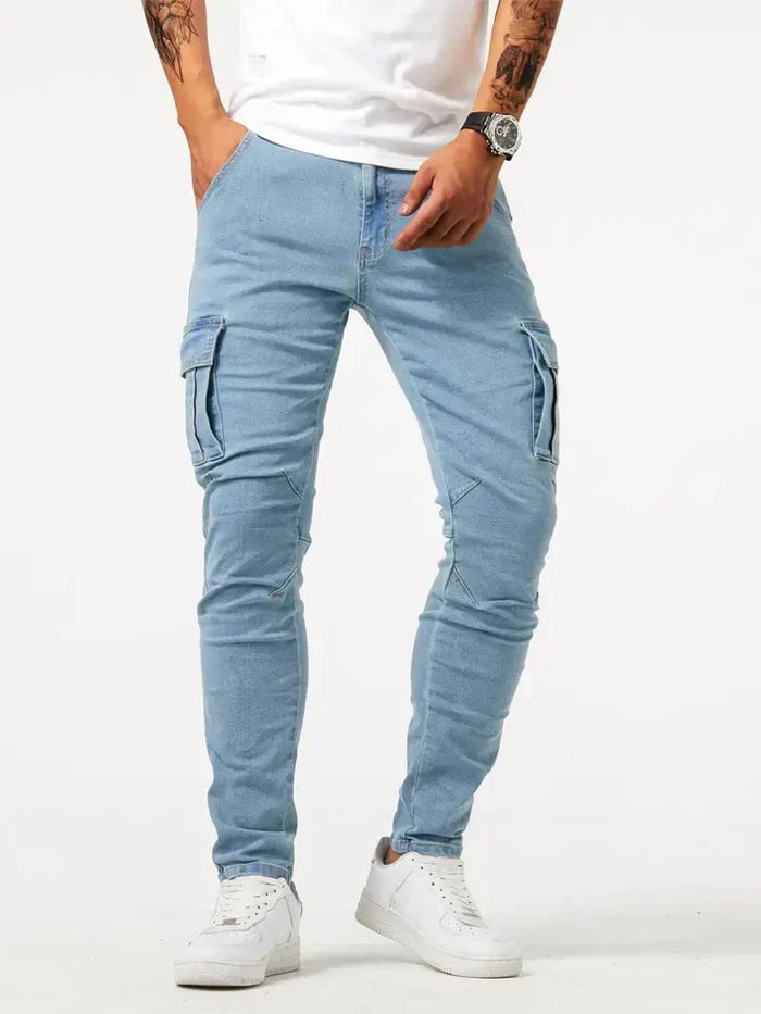 Heren Cargo Jeans met Zakken en Slanke Pasvorm