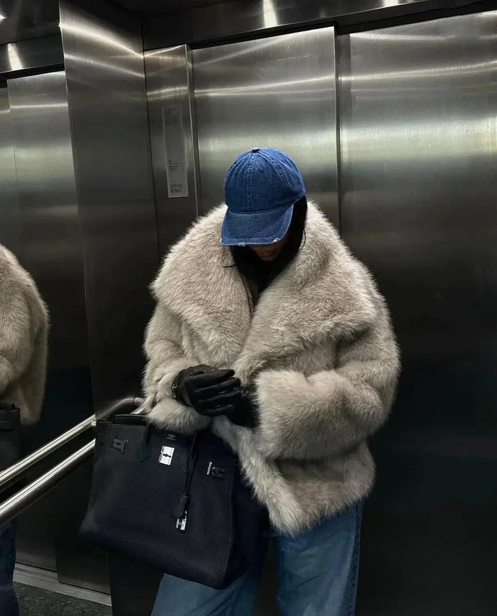 Dames Faux Fur Jas met Opstaande Kraag voor Herfst Winter